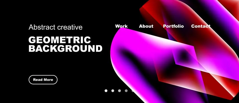 Dark background features vibrant abstract shapes, text elements, navigation Stock Illustration