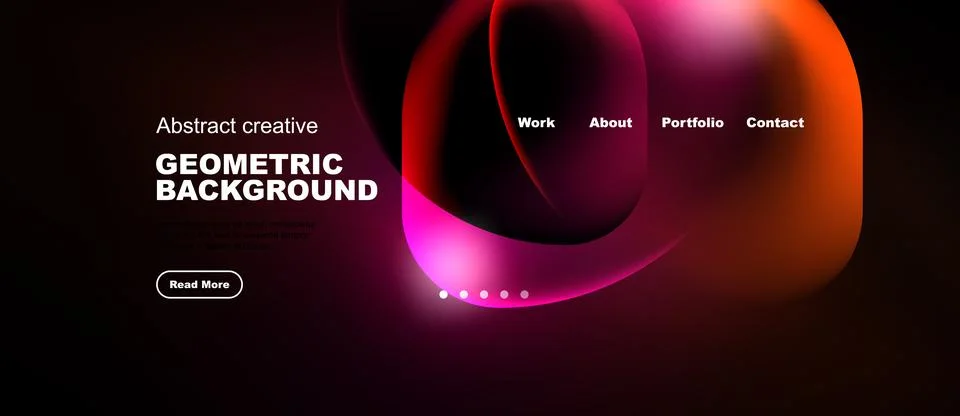 Dark background features vibrant abstract shapes, text elements, navigation Stock Illustration