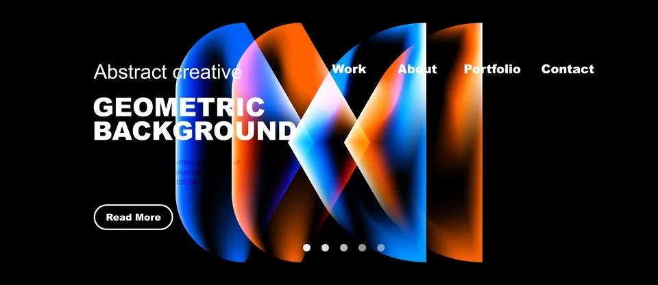 Dark background features vibrant abstract geometric design. Website navigatio Stock-Illustration