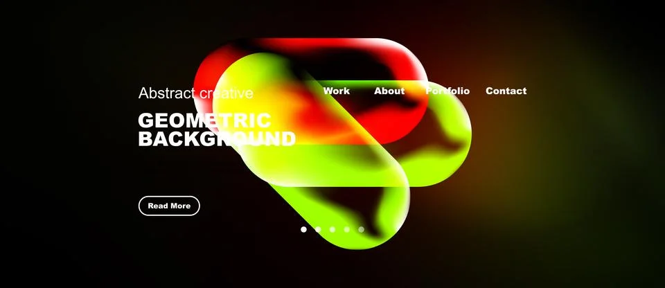Dark background features vibrant abstract shapes, text elements, navigation.. イラスト素材
