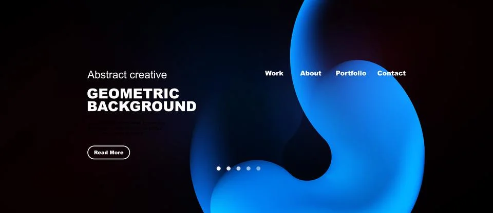 Dark background features vibrant blue abstract shapes. Text includes geometri Stock Illustration