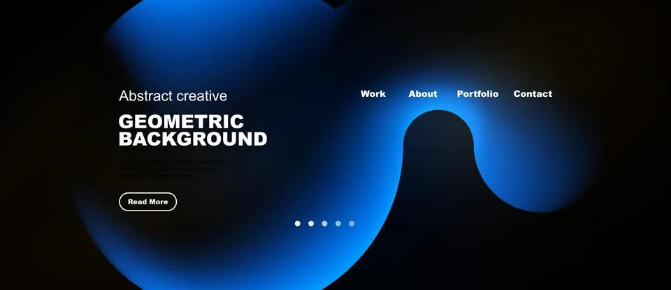 Dark background features vibrant blue abstract shapes, text elements, navig.. Stock Illustration