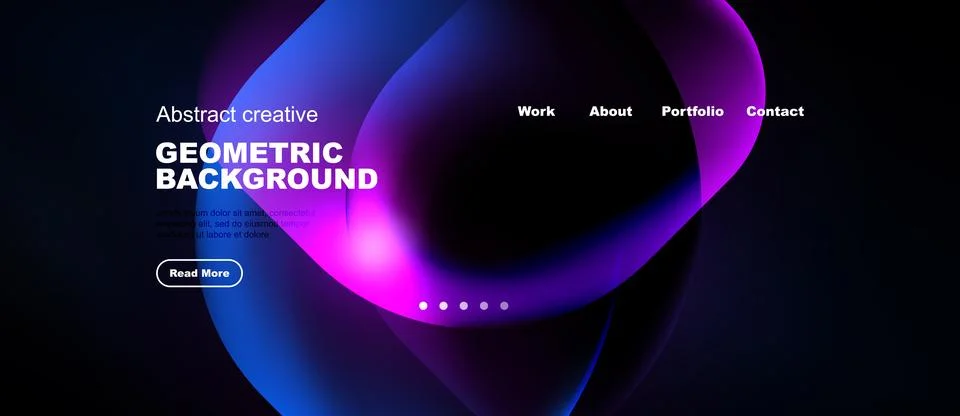 Dark background features vibrant blue, purple abstract shapes. Website 스톡 일러스트