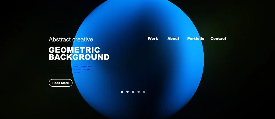 Dark background features vibrant blue oval shape. Text details geometric de.. Stock Illustration