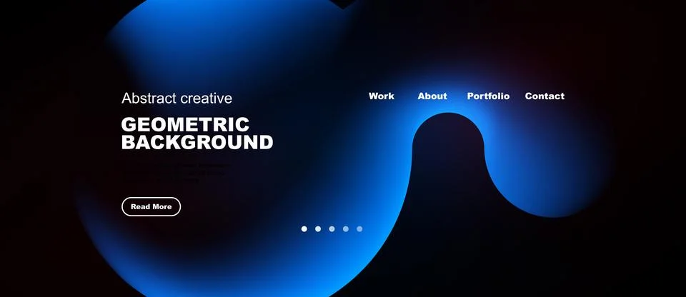 Dark background features vibrant blue abstract shapes. Text includes geometri Stock Illustration
