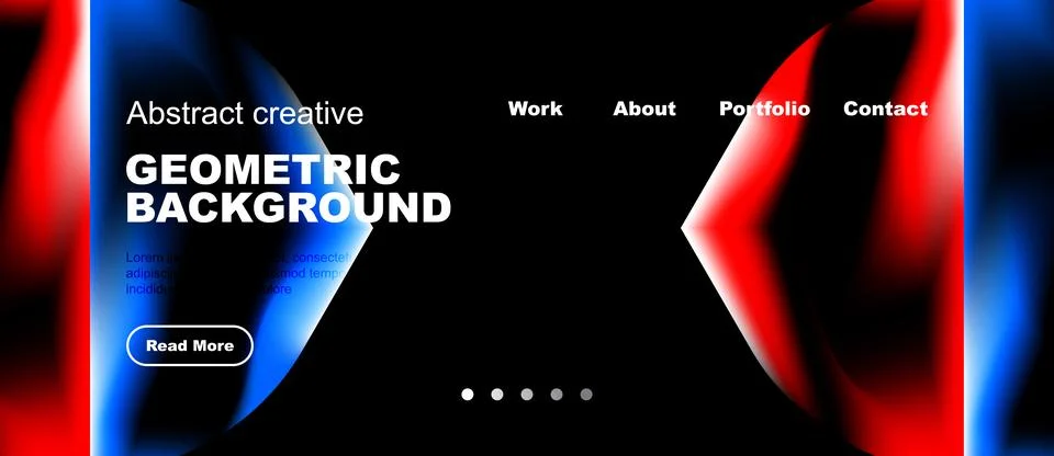 Dark background features vibrant blue, red geometric shapes. Website header Stock Illustration