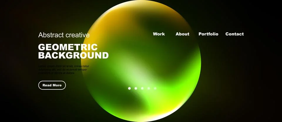 Dark background features vibrant, blurred sphere. Text elements present, Stock Illustration