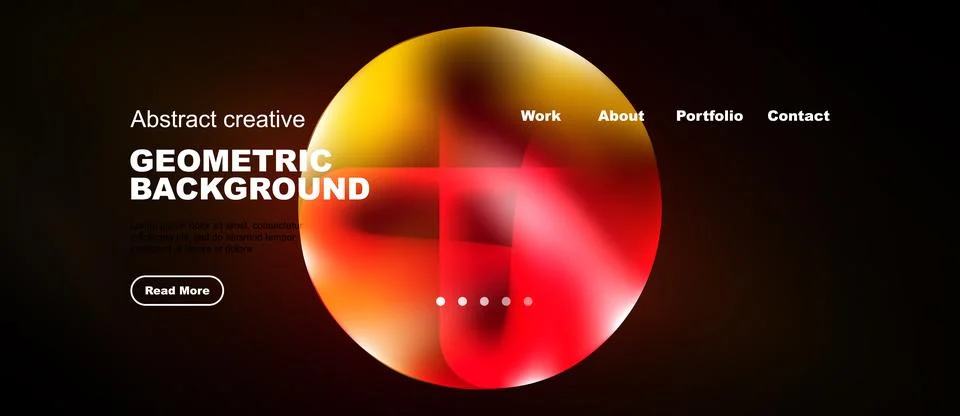 Dark background features vibrant circular design. Text elements present Stock Illustration