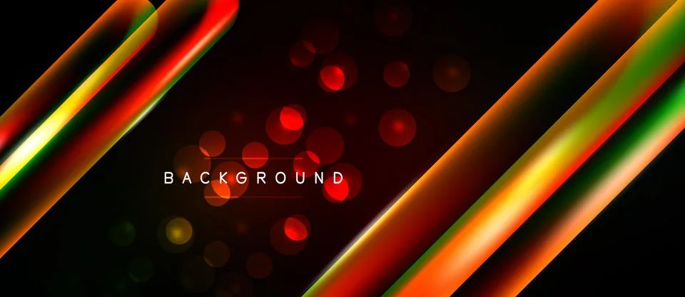 Dark background features vibrant diagonal lines, glowing circles. Modern de.. Stock Illustration