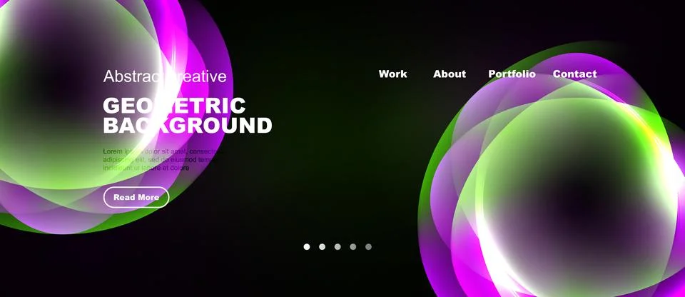 Dark background features vibrant, flowing shapes. Text elements present websi Stock Illustration
