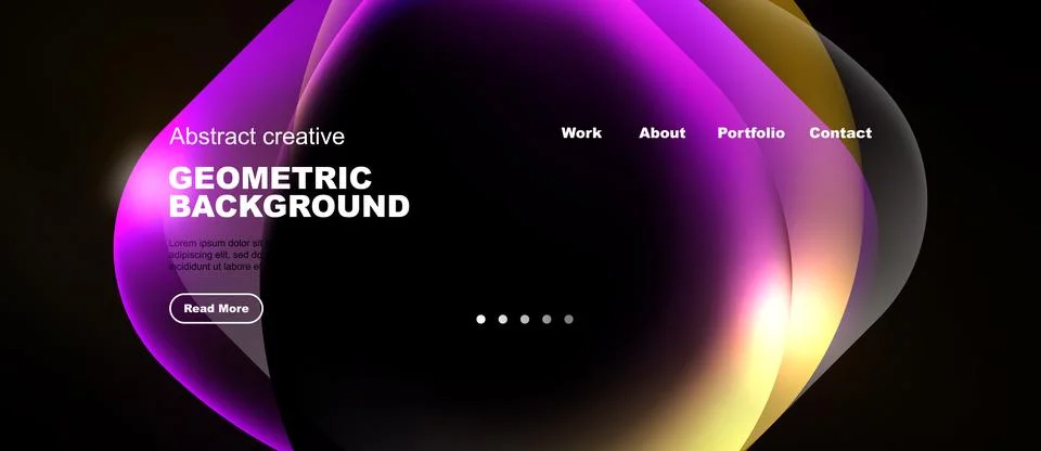 Dark background features vibrant, flowing geometric shapes. Text elements Stock Illustration