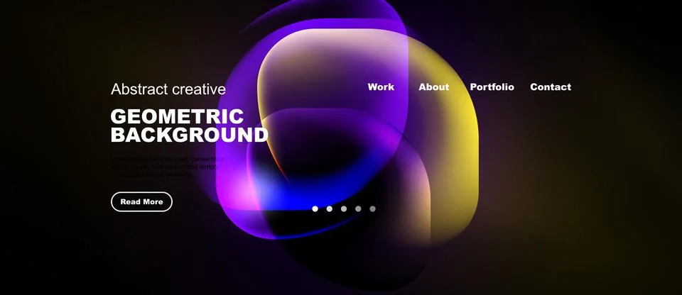 Dark background features vibrant, flowing geometric shapes. Text highlights 스톡 일러스트