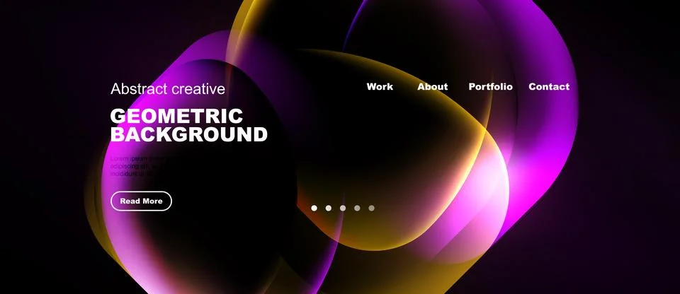 Dark background features vibrant, flowing shapes. Text highlights geometric 스톡 일러스트