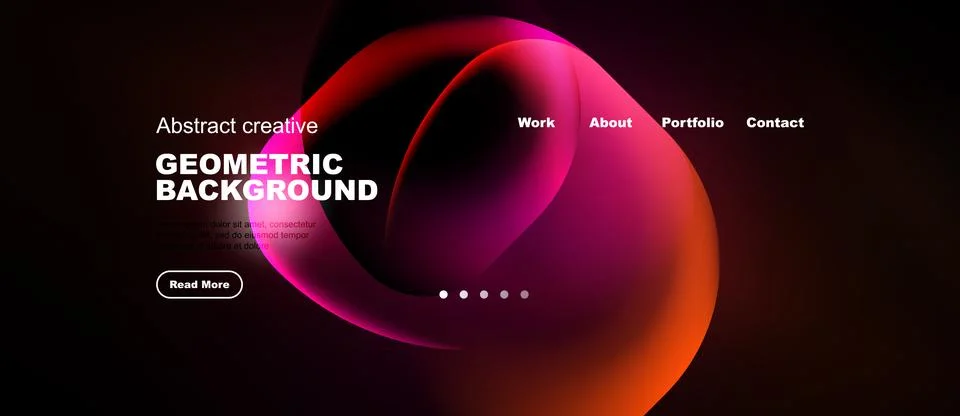Dark background features vibrant, flowing shapes. Text highlights geometric 스톡 일러스트