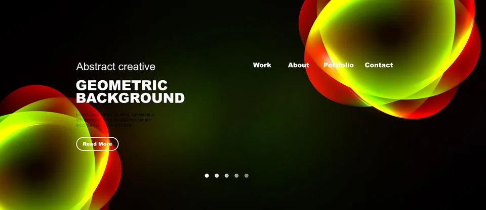 Dark background features vibrant, flowing shapes. Text elements present work, Stock Illustration