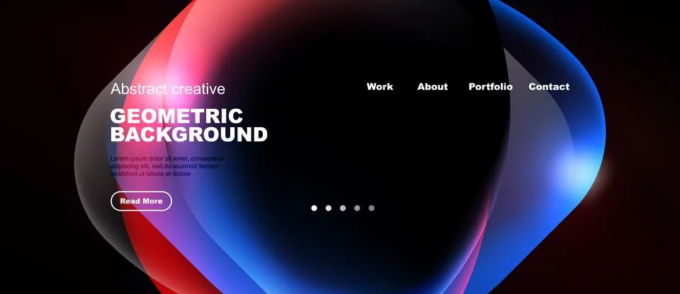 Dark background features vibrant, flowing geometric shapes. Text elements Stock Illustration