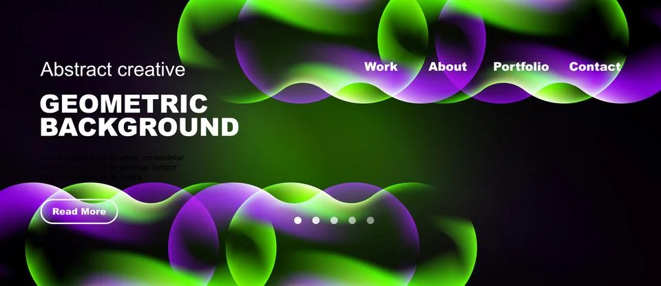 Dark background features vibrant, flowing geometric shapes. Text elements Stock Illustration