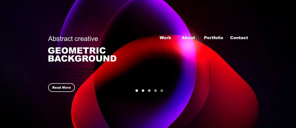 Dark background features vibrant fluid shapes. Text highlights geometric de.. 스톡 일러스트