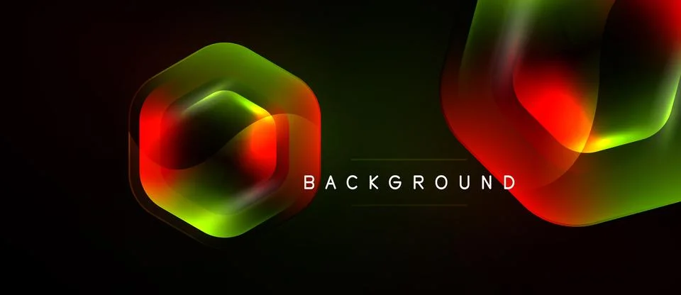 Dark background features vibrant geometric shapes. Red, green hues blend Stock Illustration