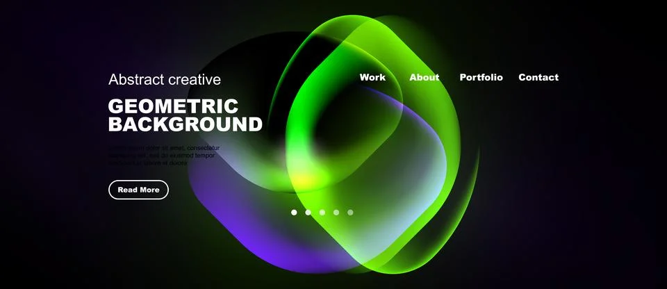 Dark background features vibrant geometric shapes. Text highlights creative 스톡 일러스트