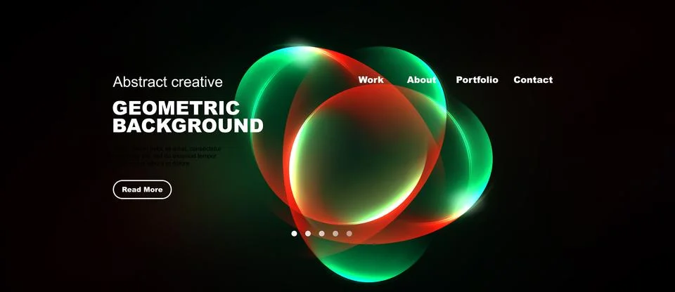 Dark background features vibrant geometric shapes. Text elements include titl Stock Illustration