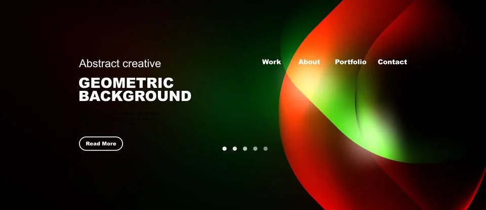 Dark background features vibrant geometric shapes. Text includes options work Stock Illustration
