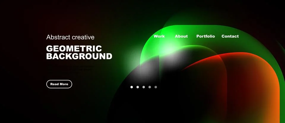 Dark background features vibrant geometric shapes, text elements, navigation イラスト素材