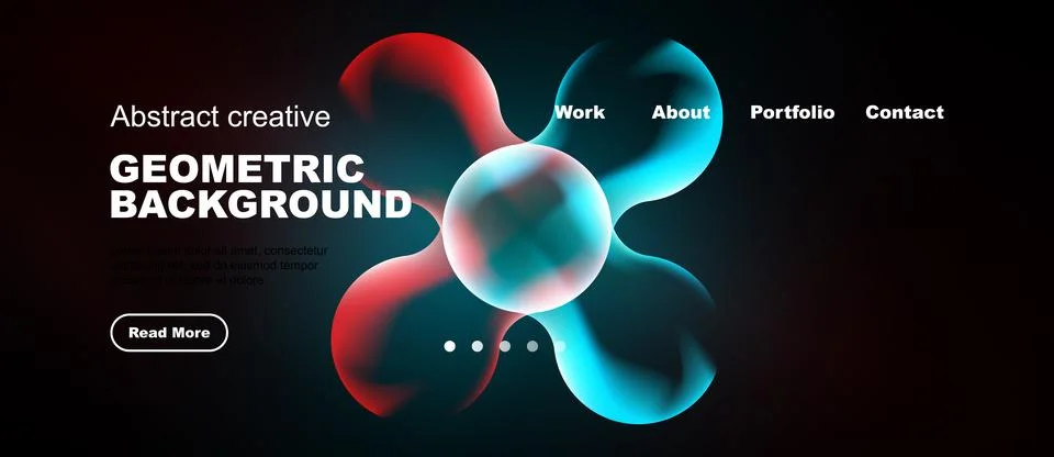Dark background features vibrant geometric shapes, text overlays, navigation Stock Illustration