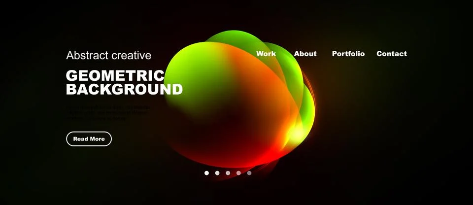 Dark background features vibrant geometric shapes. Text promotes creative Stock Illustration
