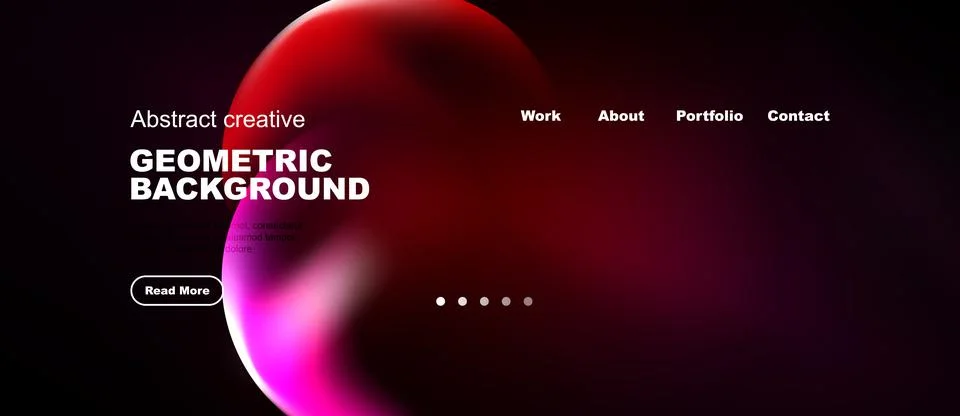 Dark background features vibrant geometric shapes, text elements, navigation Stock Illustration