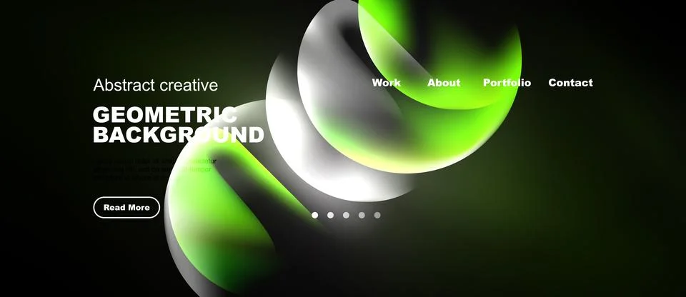 Dark background features vibrant geometric shapes, text elements, navigation Stock Illustration