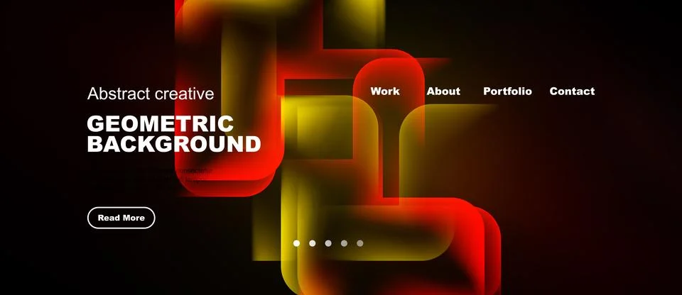 Dark background features vibrant geometric shapes, text elements, navigation イラスト素材