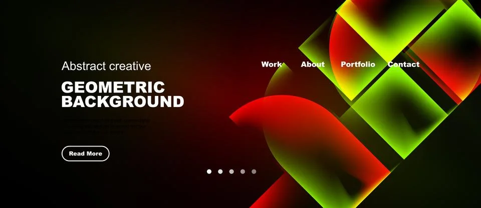 Dark background features vibrant geometric shapes, text elements. Modern desi Stock Illustration