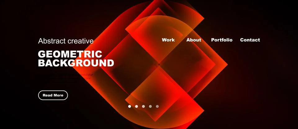 Dark background features vibrant geometric shapes. Text includes geometric Stock Illustration