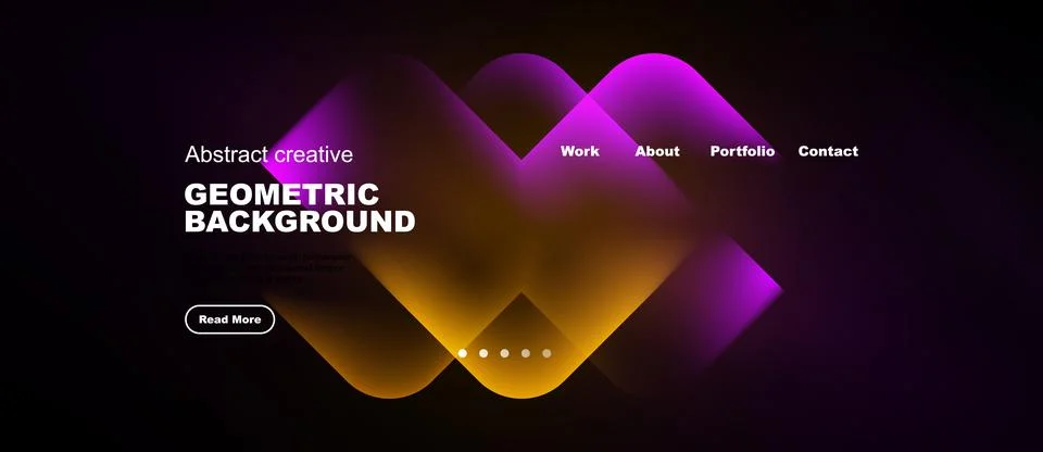 Dark background features vibrant geometric shapes. Text highlights creative イラスト素材