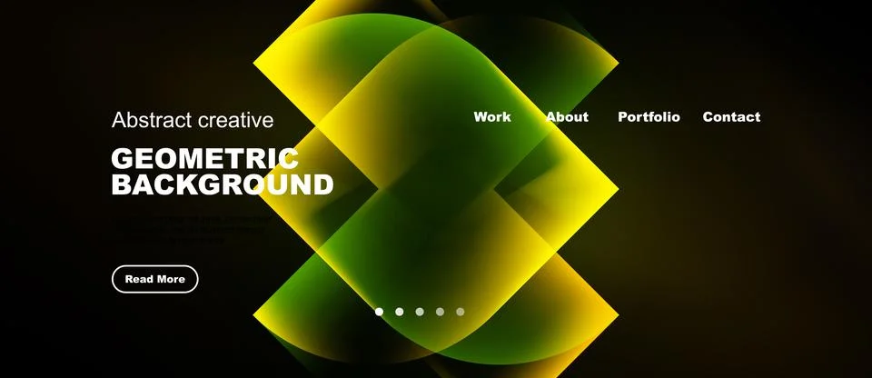 Dark background features vibrant geometric shapes, text elements, navigation イラスト素材