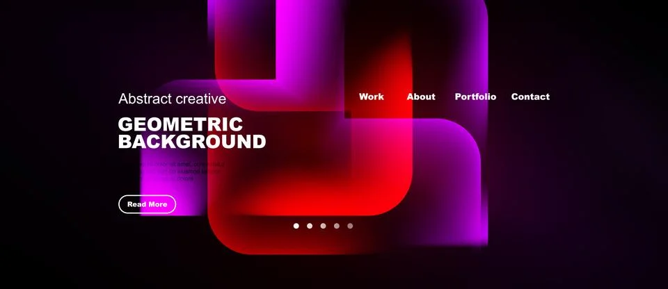 Dark background features vibrant geometric shapes, text elements, navigation Stock Illustration