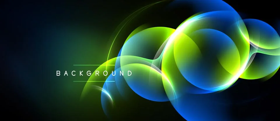 Dark background features vibrant glowing lines, circles. Abstract design cr.. 스톡 일러스트