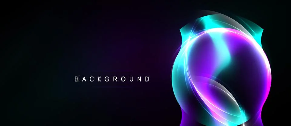 Dark background features vibrant glowing layers. Abstract shapes create dynam 库存插图