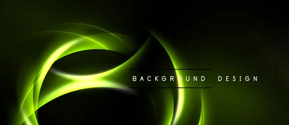 Dark background features vibrant green curves. Modern design elements create Stock Illustration