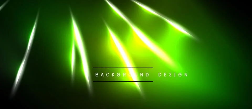 Dark background features vibrant green, yellow light streaks. Modern design Illustrazione stock