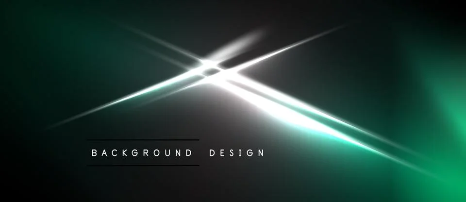 Dark background features vibrant green light streaks. Bright white flare Stock Illustration