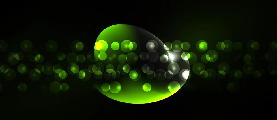 Dark background features vibrant green sphere. Numerous glowing dots create 스톡 일러스트