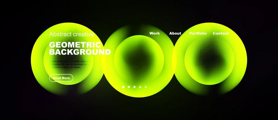 Dark background features vibrant green geometric shapes, text elements, Illustrazione stock