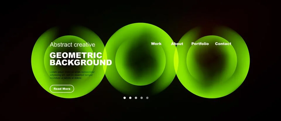 Dark background features vibrant green geometric shapes, text elements, Stock-Illustration