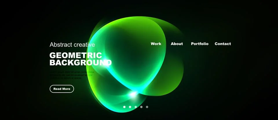 Dark background features vibrant green abstract shapes, text elements, Stock Illustration