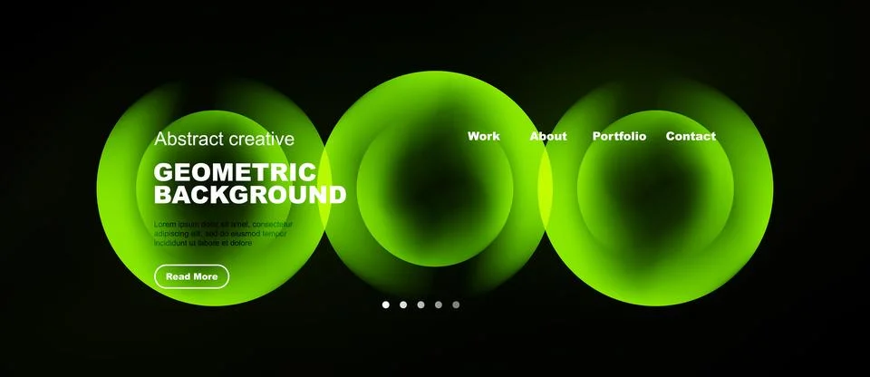 Dark background features vibrant green geometric shapes, text elements, Stock Illustration