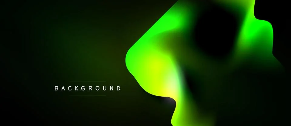 Dark background features vibrant green fluid shapes. Gradient colors create Illustrazione stock