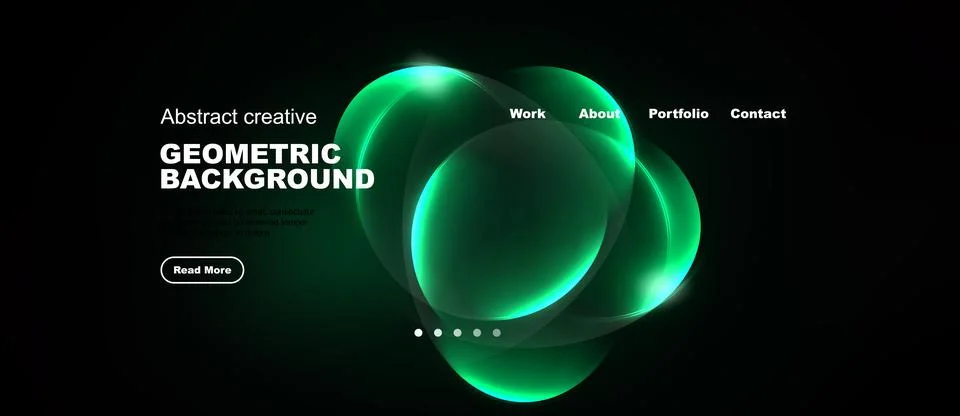 Dark background features vibrant green geometric shapes, text elements, Stock Illustration