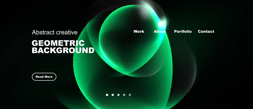 Dark background features vibrant green abstract shapes. Website navigation Stock Illustration